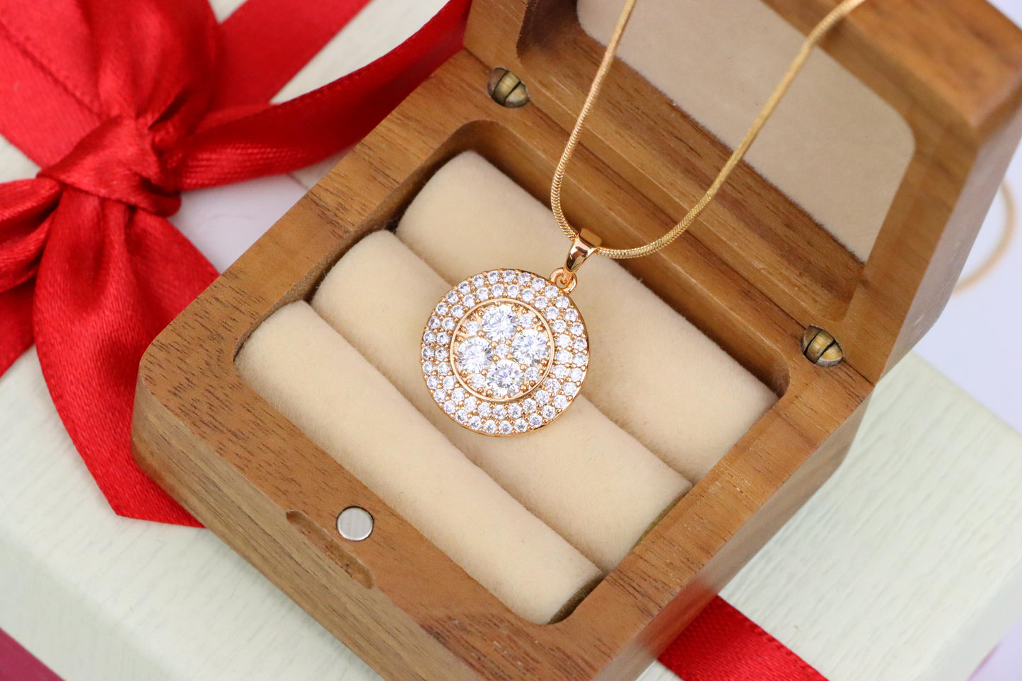 White CZ Studded Round Pendant in Gold Finish – Elegant Sparkle, XPPT1856 (2157-1)