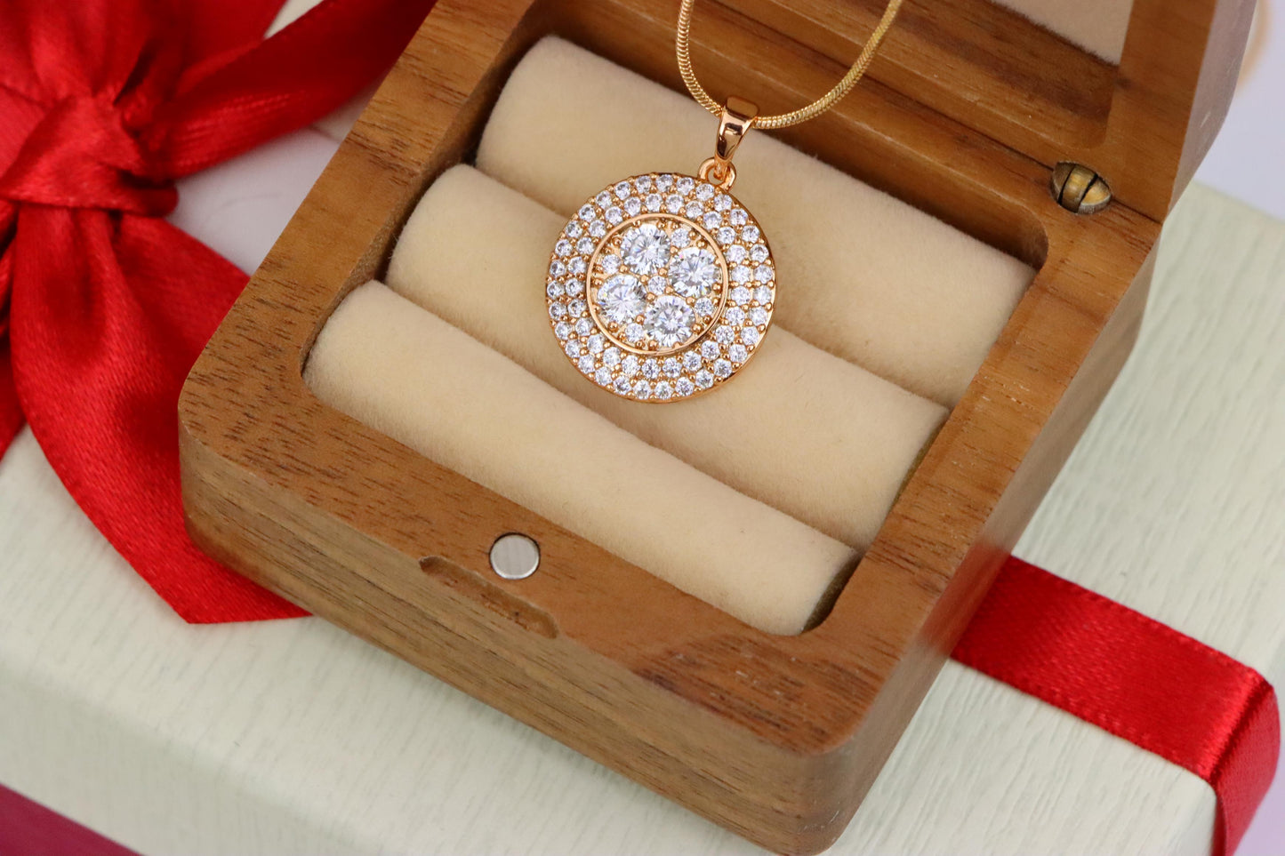 White CZ Studded Round Pendant in Gold Finish – Elegant Sparkle, XPPT1856 (2157-1)
