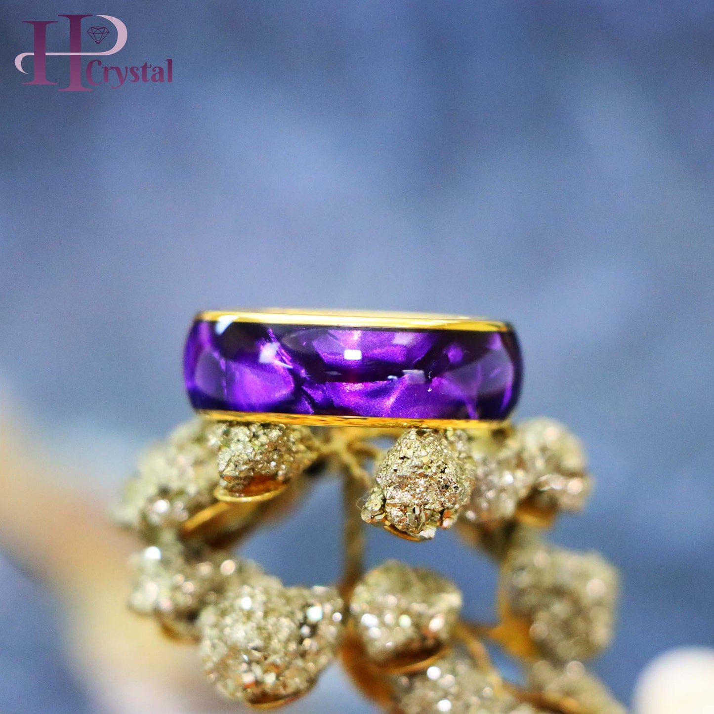 Gold & Black Tungsten Ring for Men - Purple Cowrie Shell Inlay Wedding Band