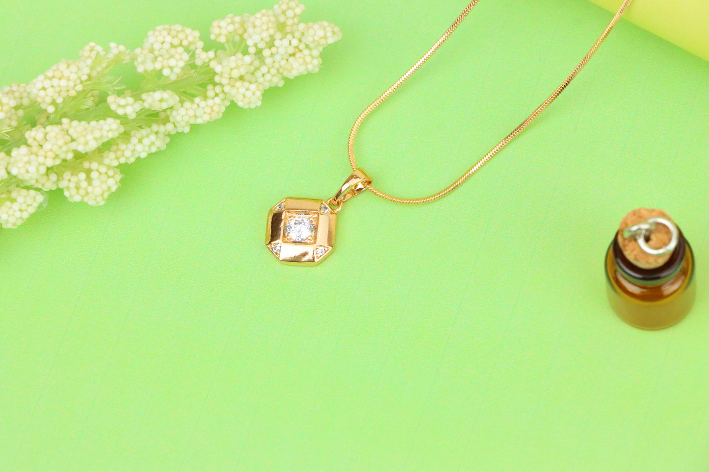 Rose Gold Geometric Pendant with Central Sparkling Stone Detail, XPPT1387 (2134-1)