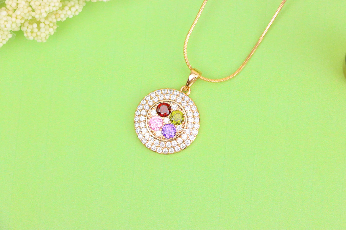 Round Multicolor CZ Pendant in Gold Finish – Dazzling Circle Design,XPPT1857 (2157-1)