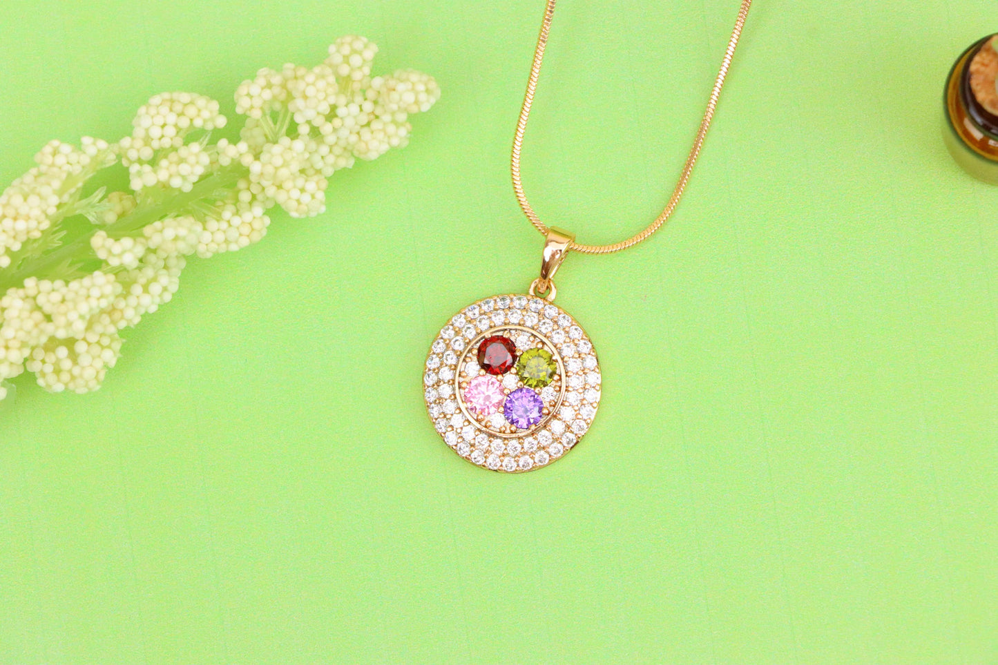 Round Multicolor CZ Pendant in Gold Finish – Dazzling Circle Design,XPPT1857 (2157-1)