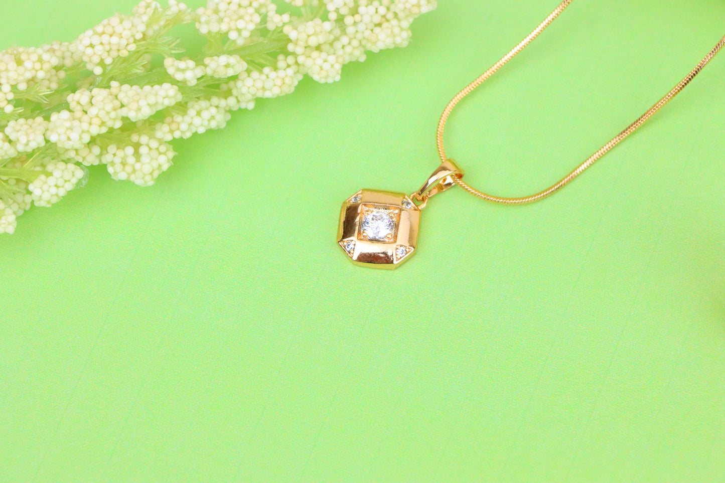Rose Gold Geometric Pendant with Central Sparkling Stone Detail, XPPT1387 (2134-1)
