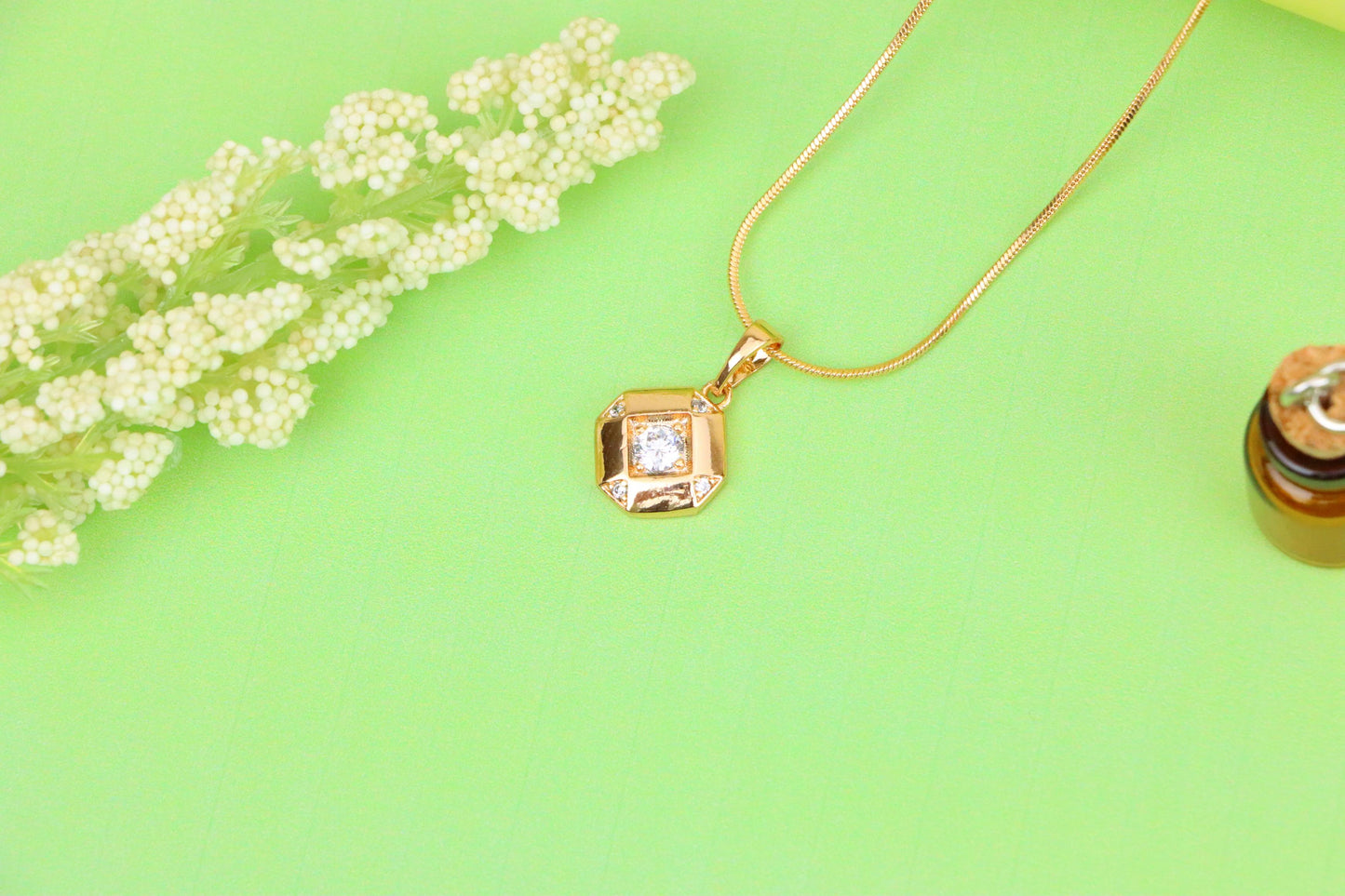 Rose Gold Geometric Pendant with Central Sparkling Stone Detail, XPPT1387 (2134-1)