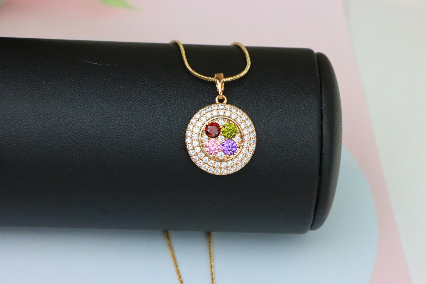 Round Multicolor CZ Pendant in Gold Finish – Dazzling Circle Design,XPPT1857 (2157-1)