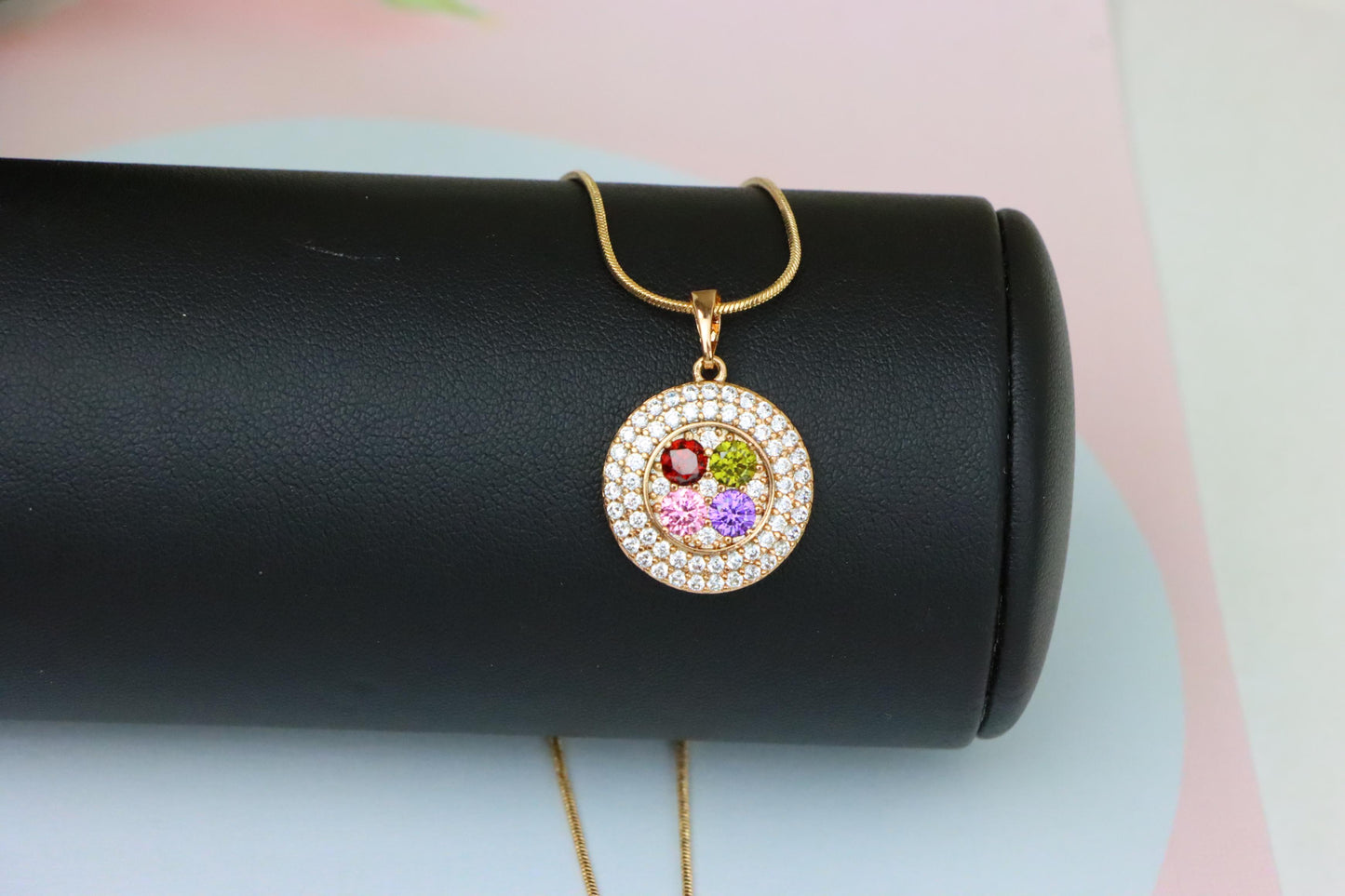 Round Multicolor CZ Pendant in Gold Finish – Dazzling Circle Design,XPPT1857 (2157-1)