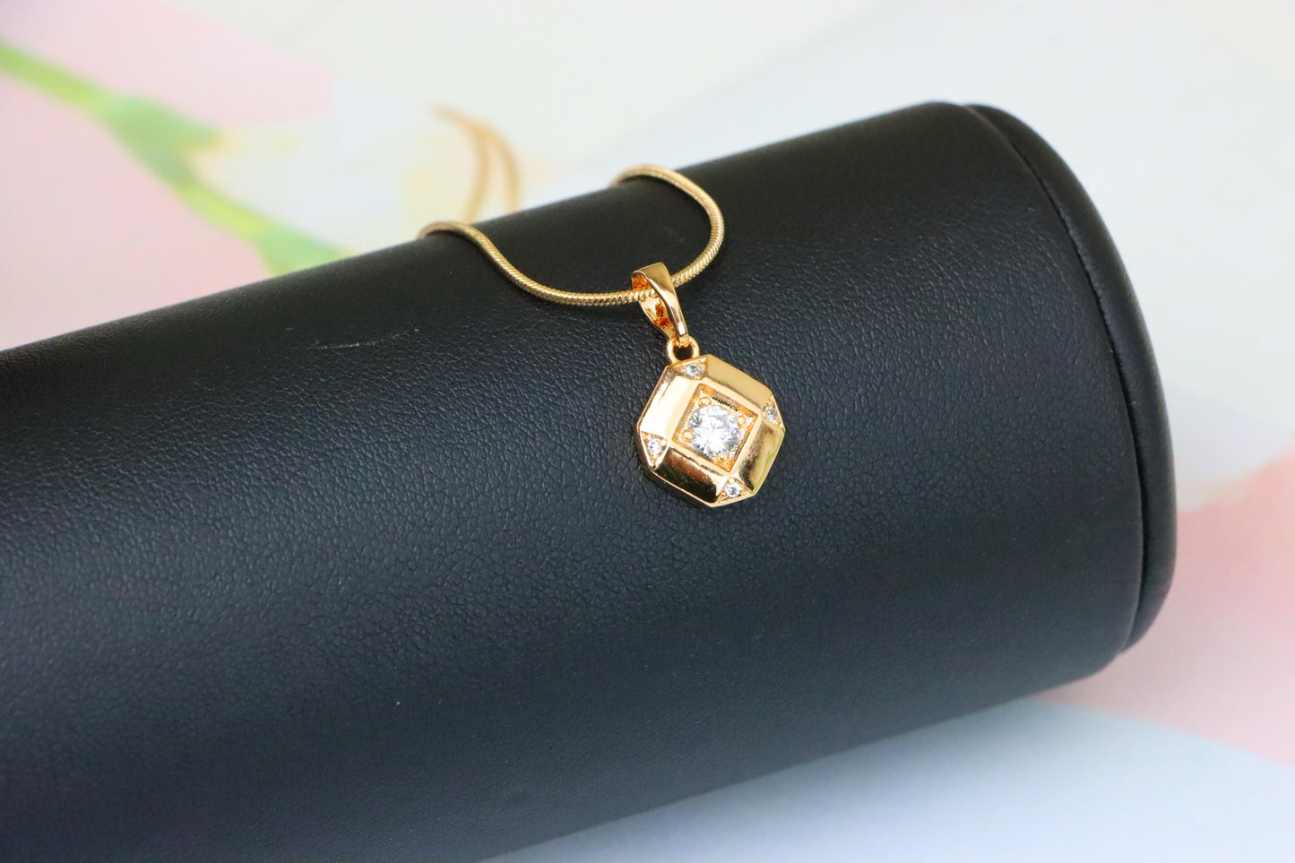 Rose Gold Geometric Pendant with Central Sparkling Stone Detail, XPPT1387 (2134-1)