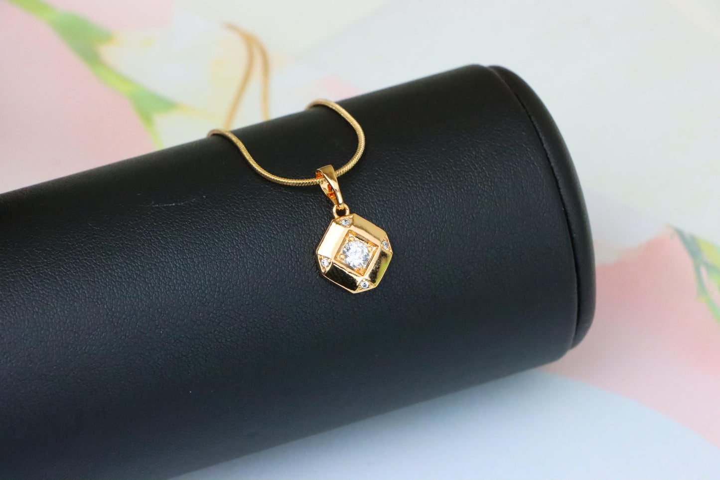 Rose Gold Geometric Pendant with Central Sparkling Stone Detail, XPPT1387 (2134-1)