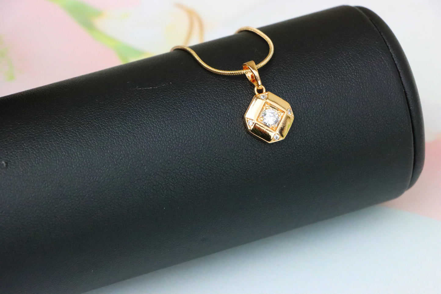 Rose Gold Geometric Pendant with Central Sparkling Stone Detail, XPPT1387 (2134-1)