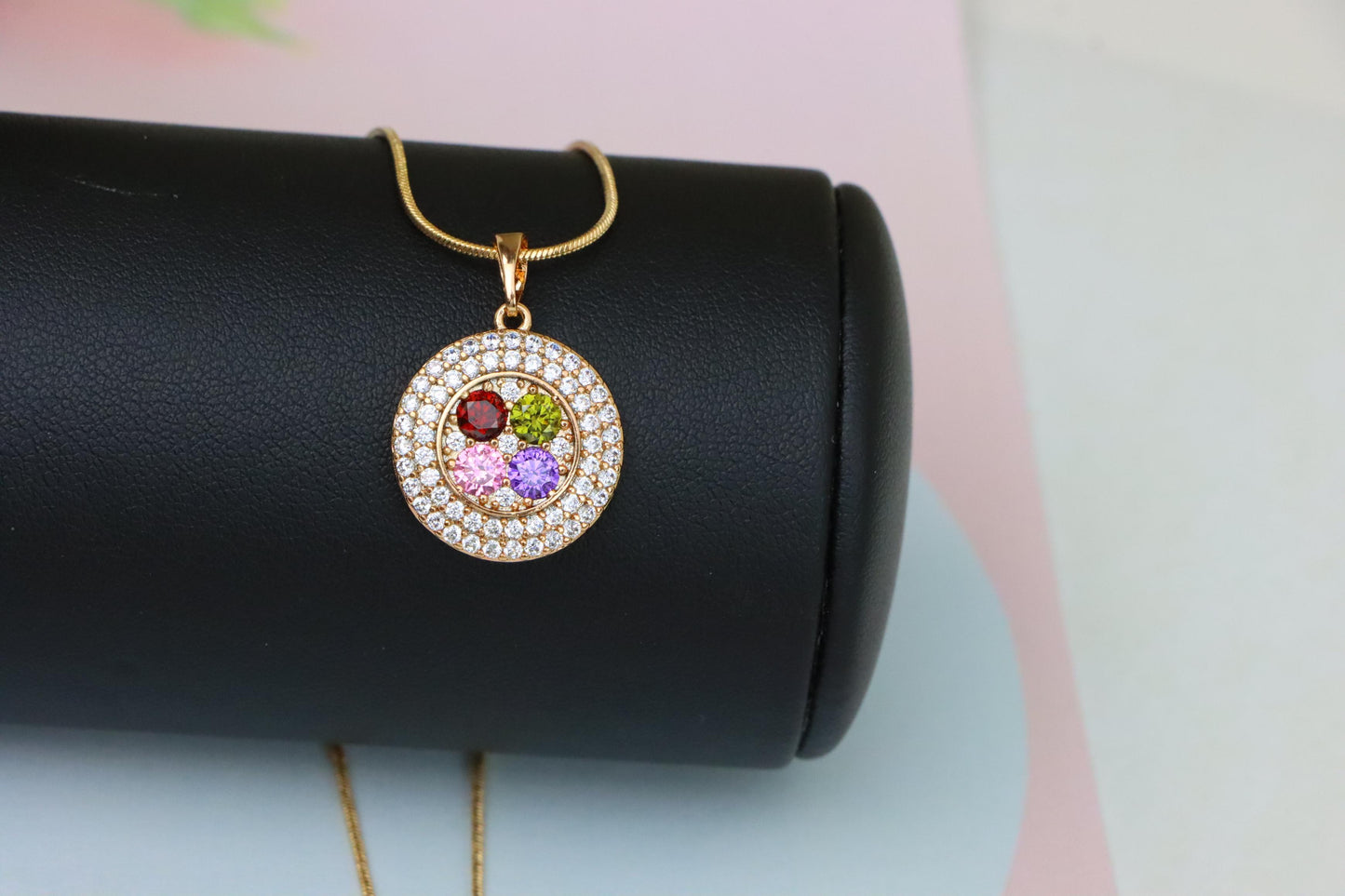 Round Multicolor CZ Pendant in Gold Finish – Dazzling Circle Design,XPPT1857 (2157-1)