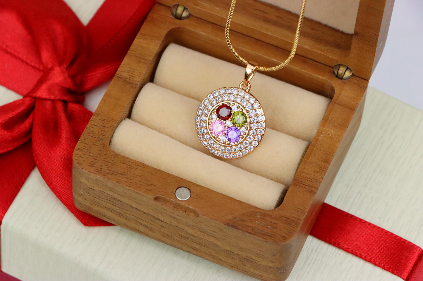 Round Multicolor CZ Pendant in Gold Finish – Dazzling Circle Design,XPPT1857 (2157-1)