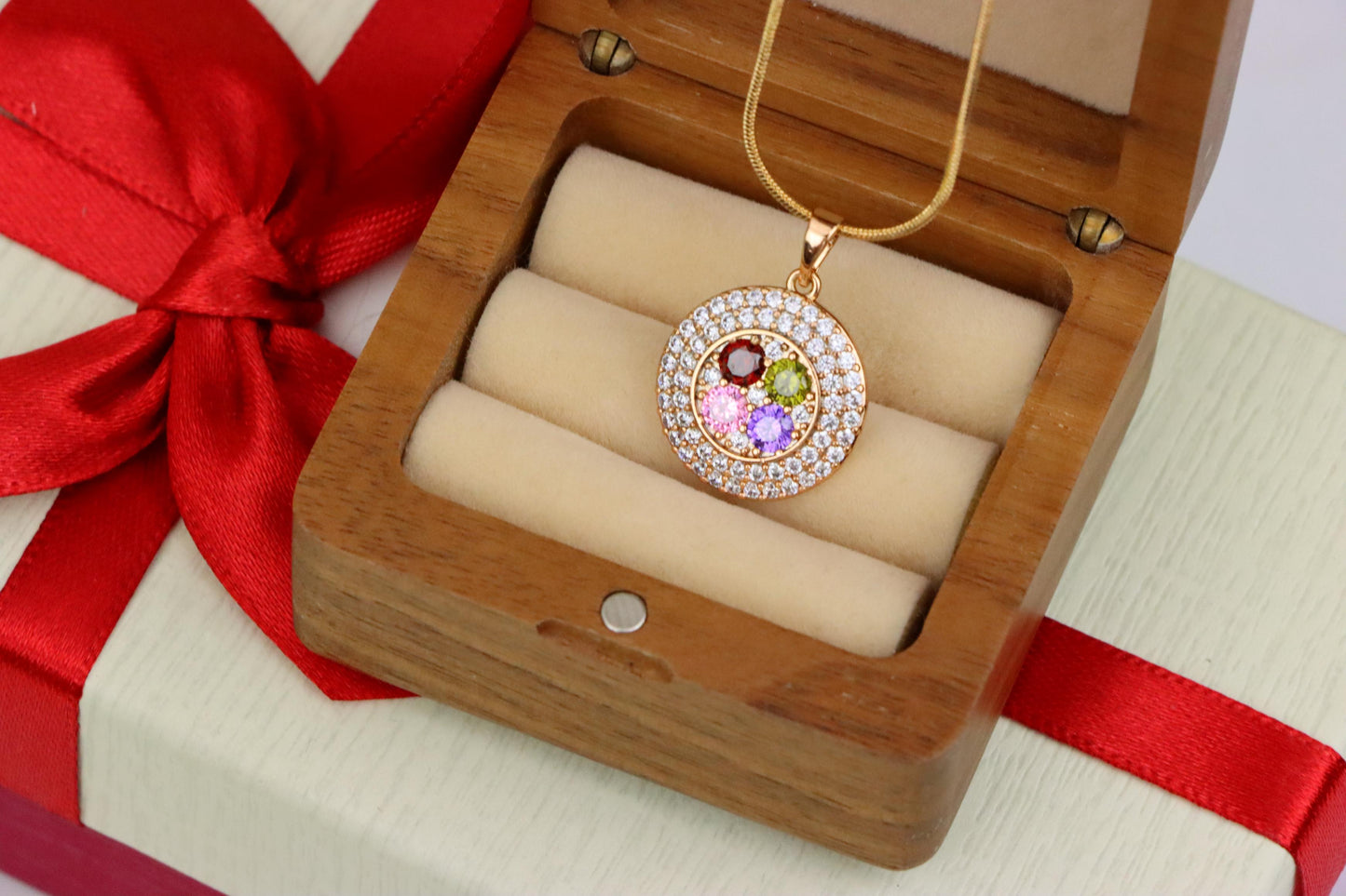 Round Multicolor CZ Pendant in Gold Finish – Dazzling Circle Design,XPPT1857 (2157-1)