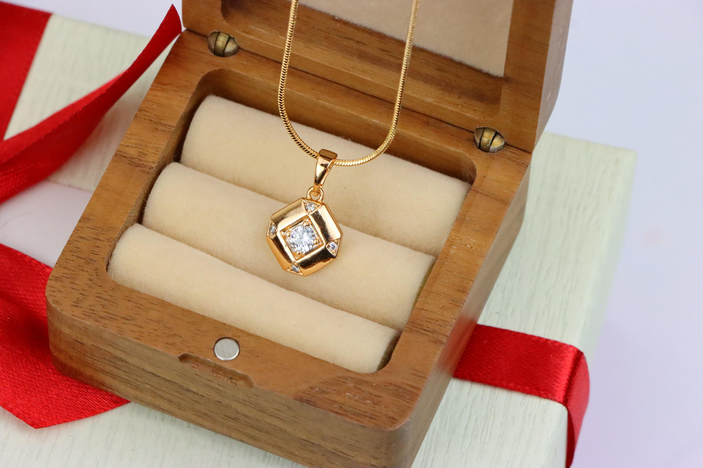 Rose Gold Geometric Pendant with Central Sparkling Stone Detail, XPPT1387 (2134-1)