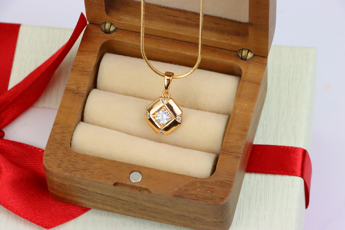Rose Gold Geometric Pendant with Central Sparkling Stone Detail, XPPT1387 (2134-1)