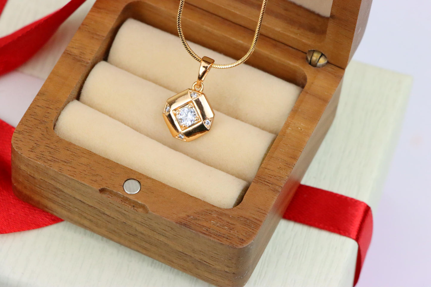 Rose Gold Geometric Pendant with Central Sparkling Stone Detail, XPPT1387 (2134-1)