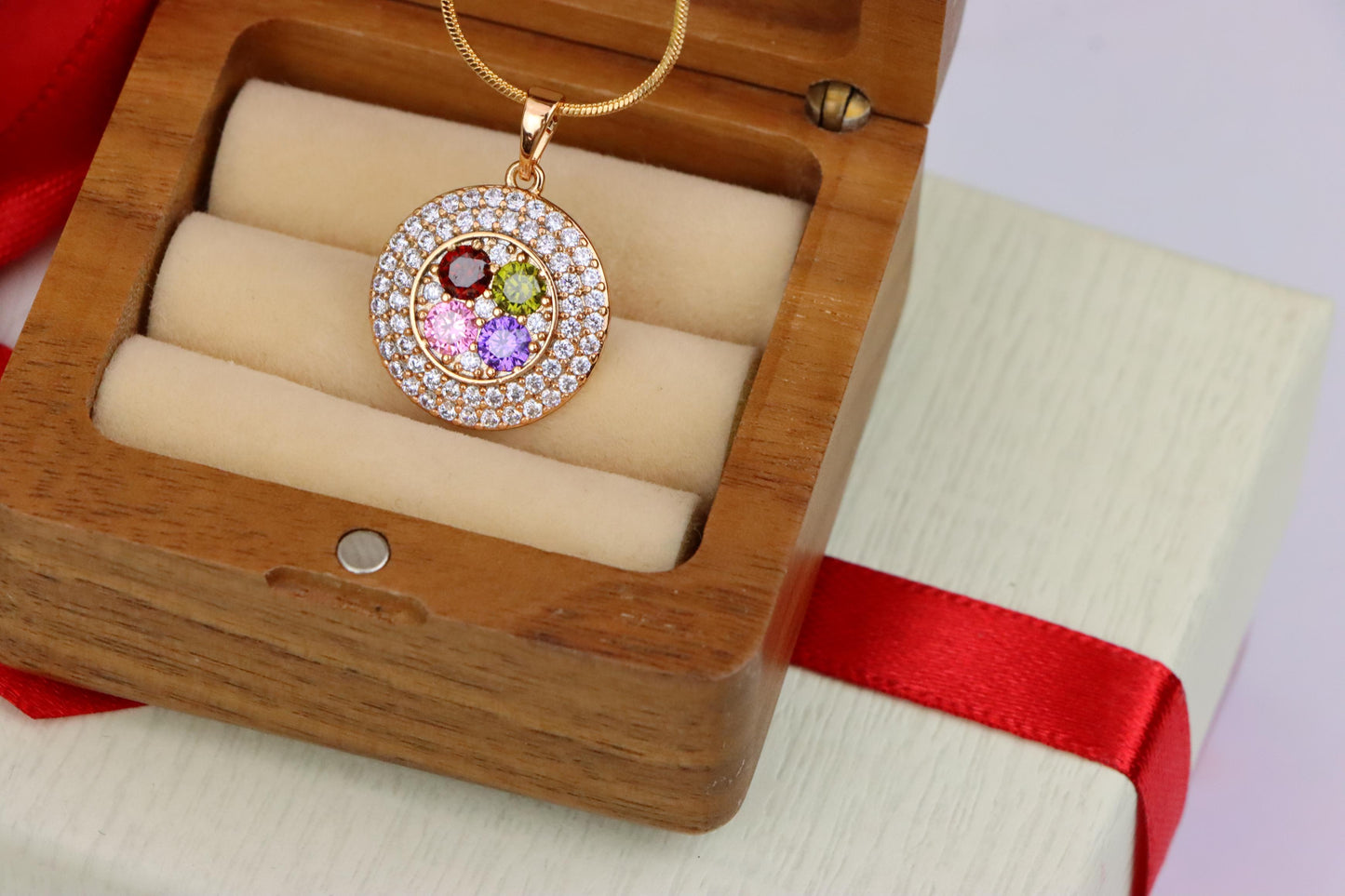 Round Multicolor CZ Pendant in Gold Finish – Dazzling Circle Design,XPPT1857 (2157-1)