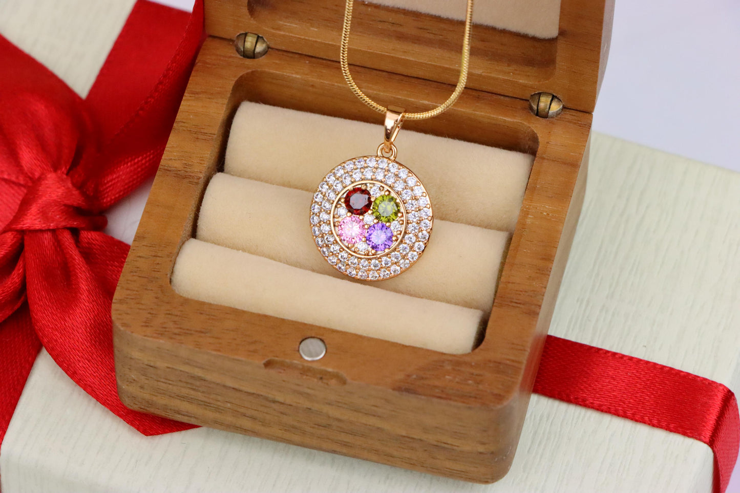 Round Multicolor CZ Pendant in Gold Finish – Dazzling Circle Design,XPPT1857 (2157-1)