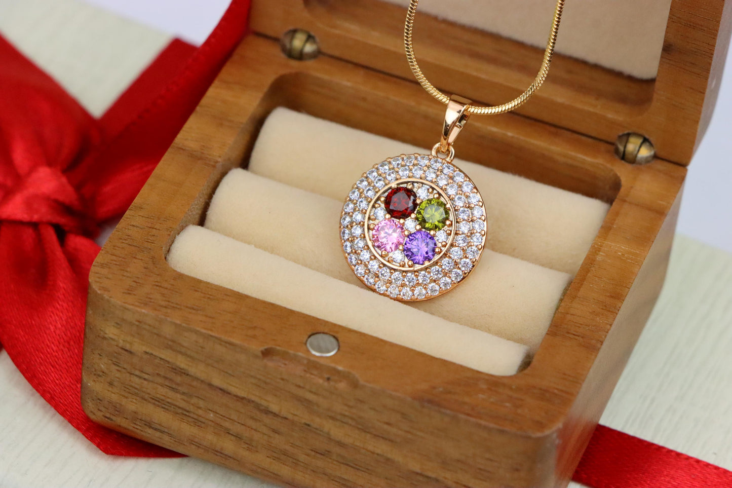 Round Multicolor CZ Pendant in Gold Finish – Dazzling Circle Design,XPPT1857 (2157-1)