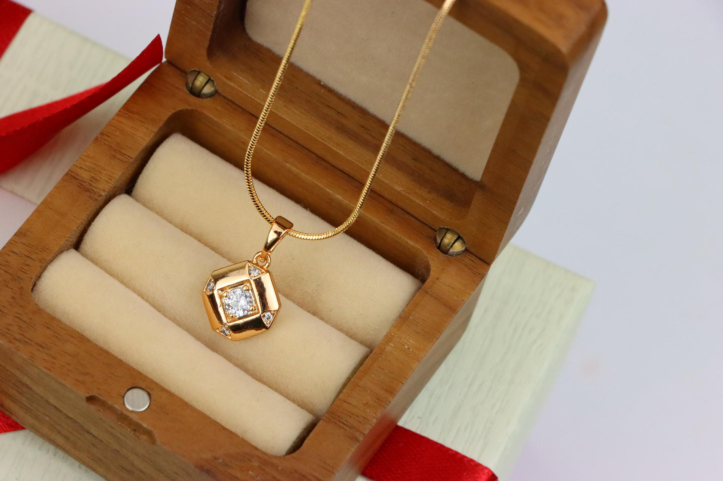 Rose Gold Geometric Pendant with Central Sparkling Stone Detail, XPPT1387 (2134-1)