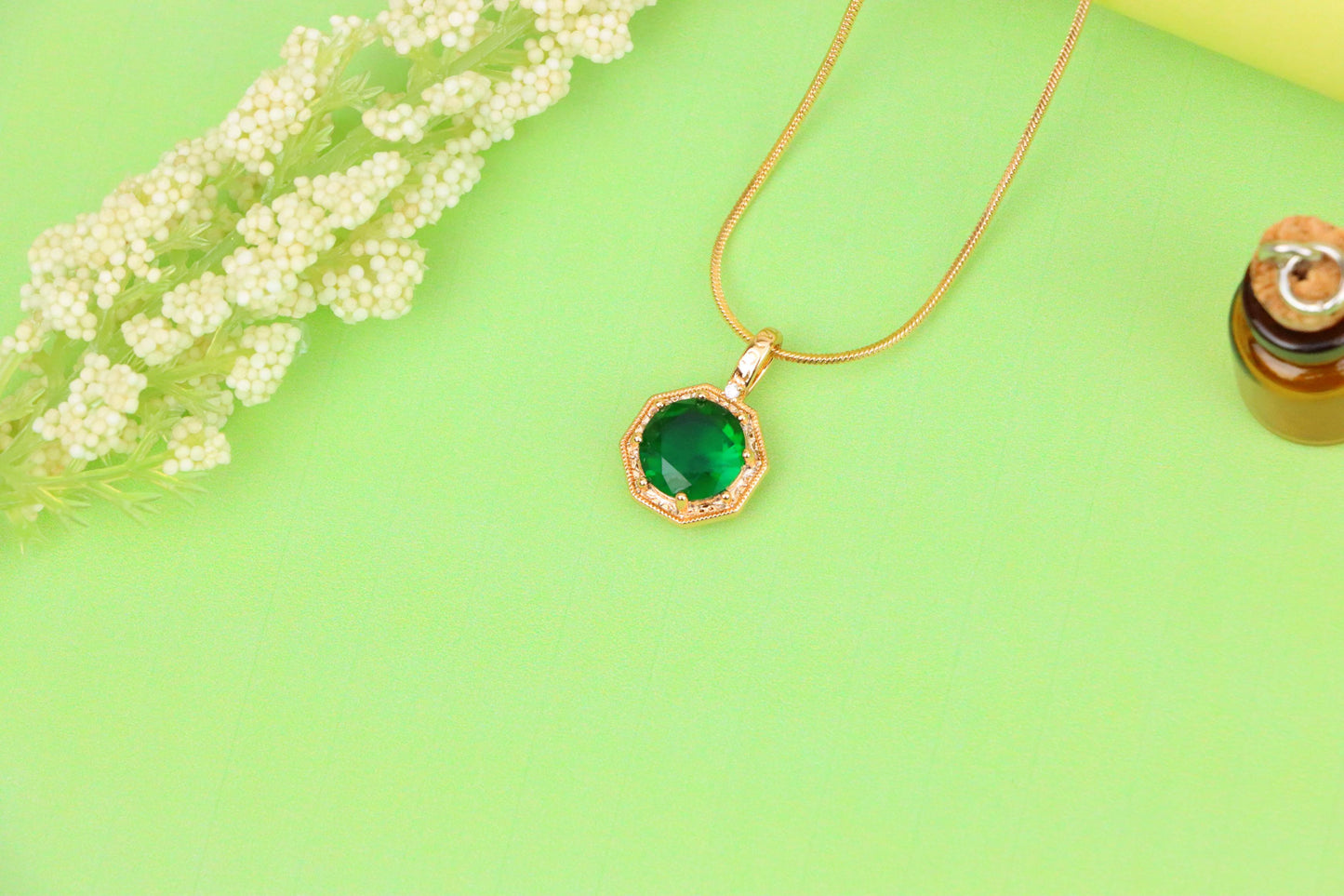 Elegant Green Gem Pendant in Rose Gold Octagon Frame, XPPT1388 (2134-2)