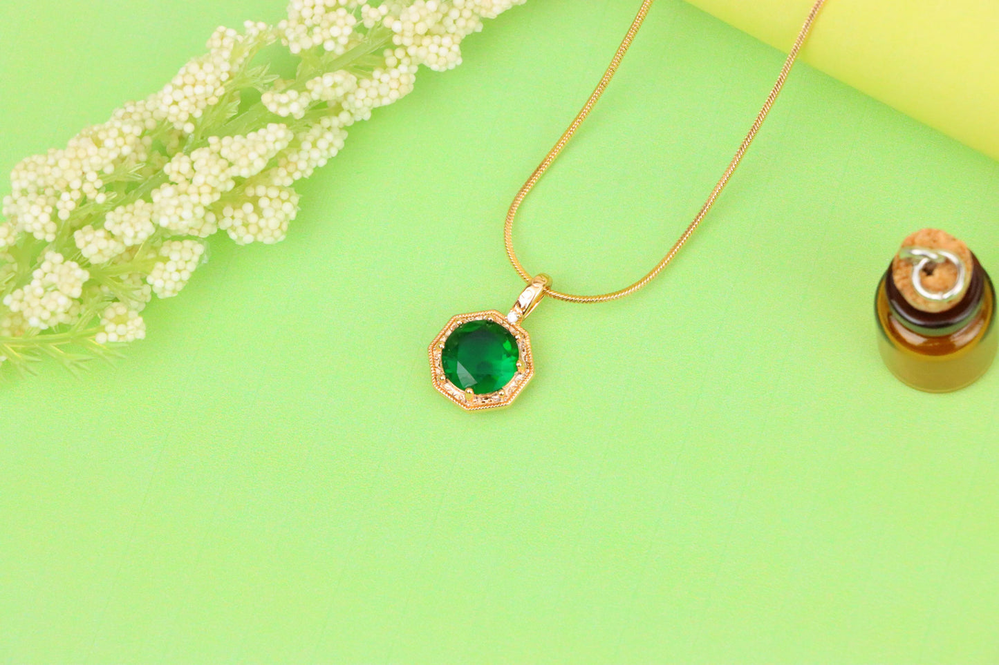 Elegant Green Gem Pendant in Rose Gold Octagon Frame, XPPT1388 (2134-2)