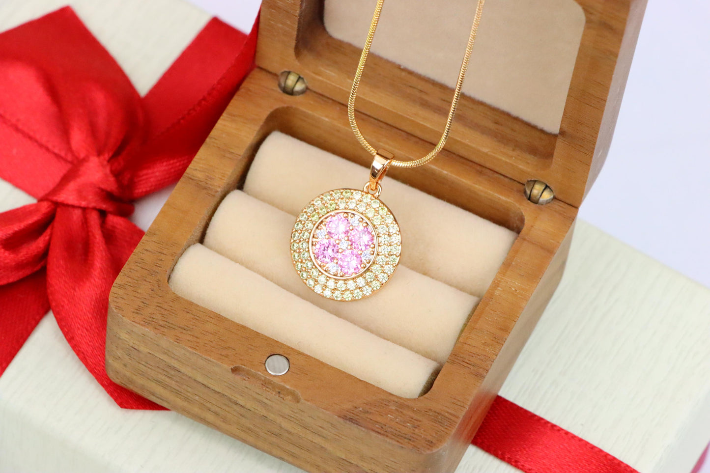 Round Pink & Yellow CZ Pendant in Gold Finish – Elegant Floral Look, XPPT1858 (2157-1)