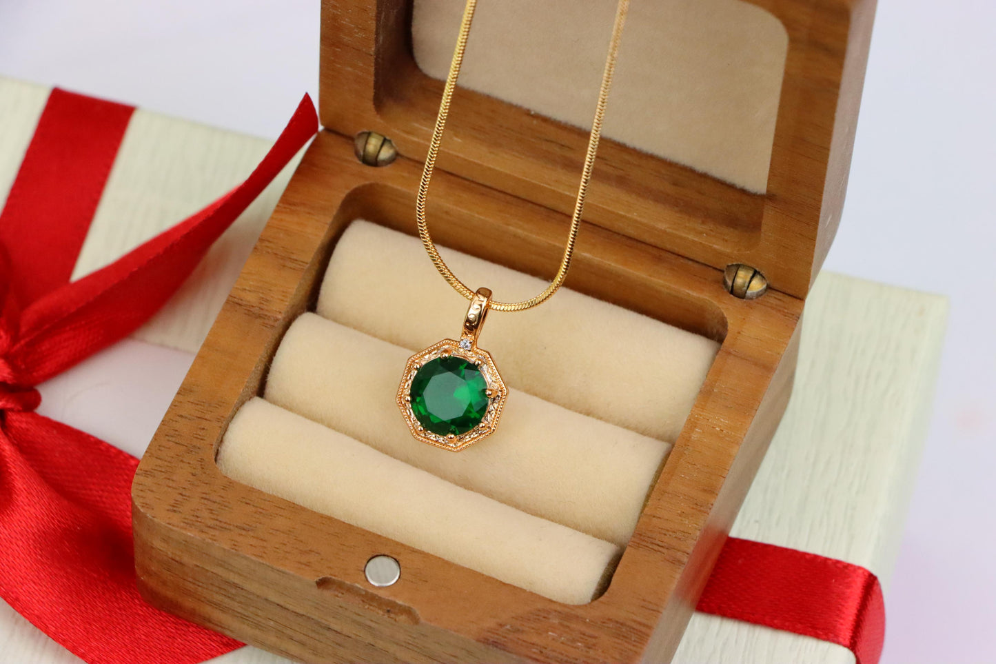 Elegant Green Gem Pendant in Rose Gold Octagon Frame, XPPT1388 (2134-2)