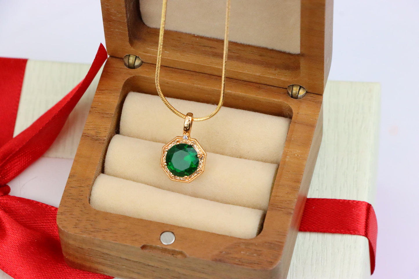 Elegant Green Gem Pendant in Rose Gold Octagon Frame, XPPT1388 (2134-2)