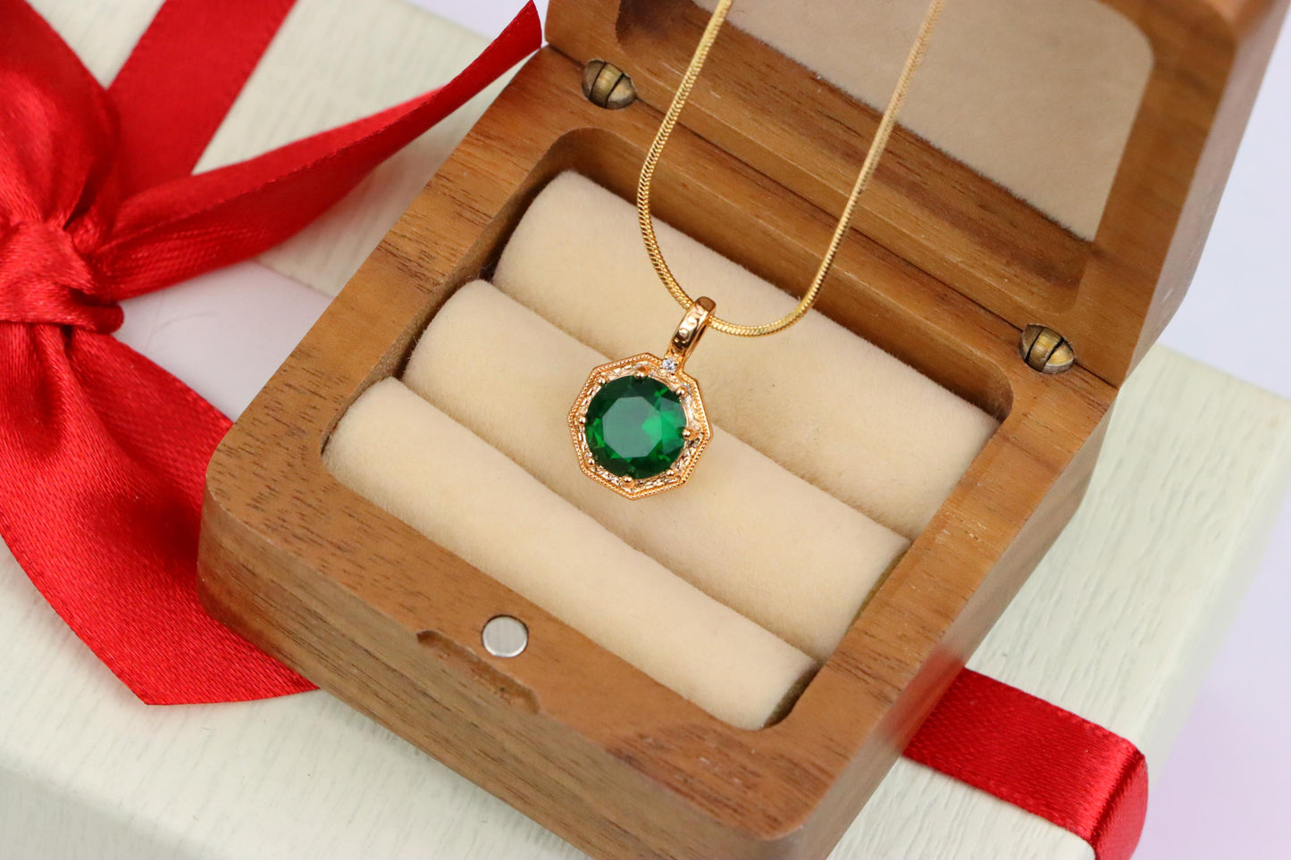 Elegant Green Gem Pendant in Rose Gold Octagon Frame, XPPT1388 (2134-2)