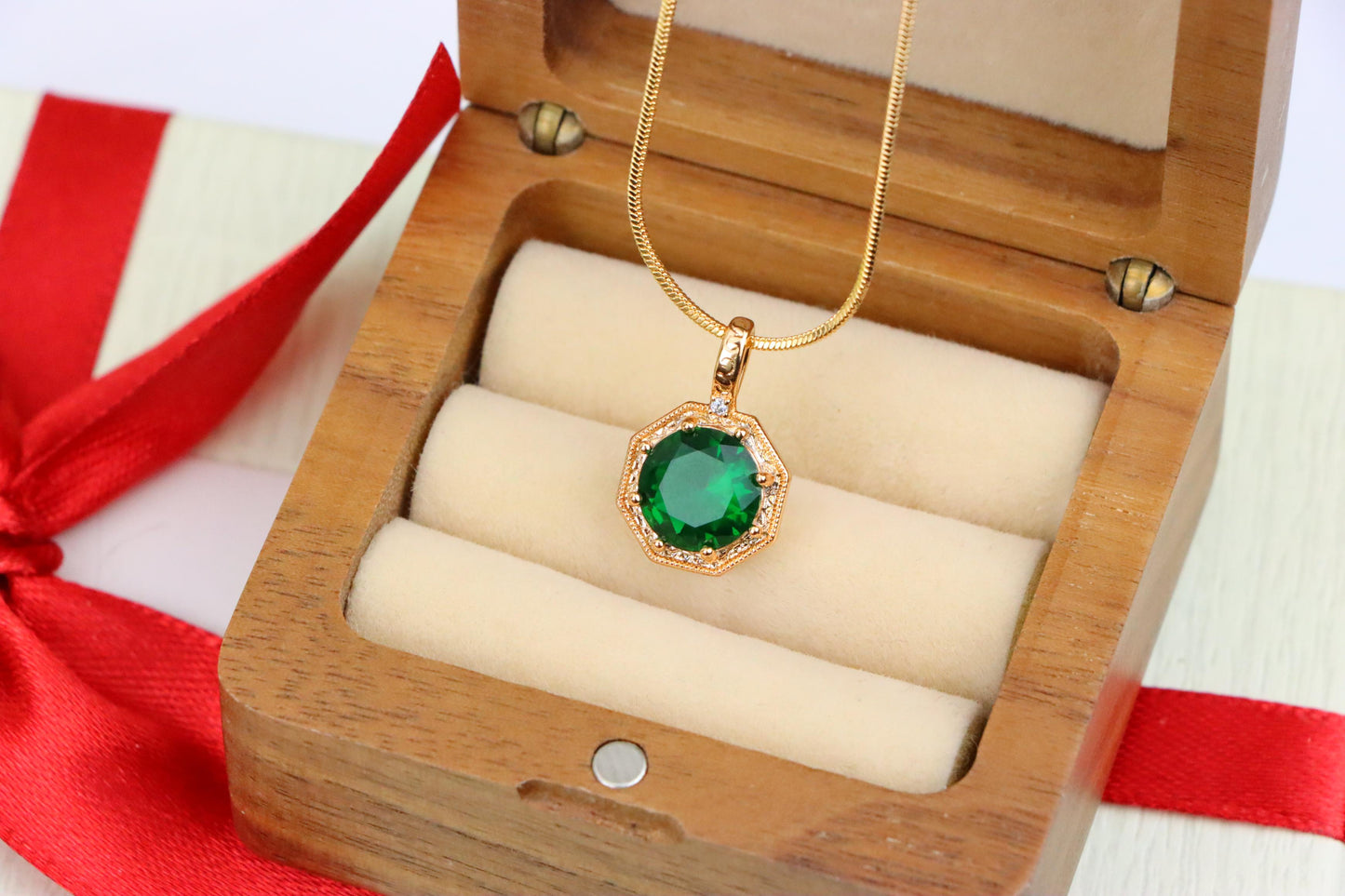 Elegant Green Gem Pendant in Rose Gold Octagon Frame, XPPT1388 (2134-2)
