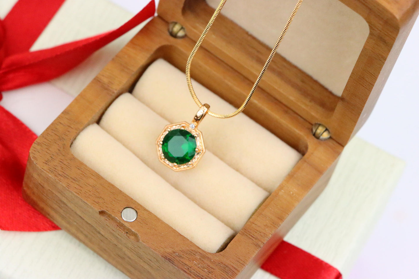 Elegant Green Gem Pendant in Rose Gold Octagon Frame, XPPT1388 (2134-2)