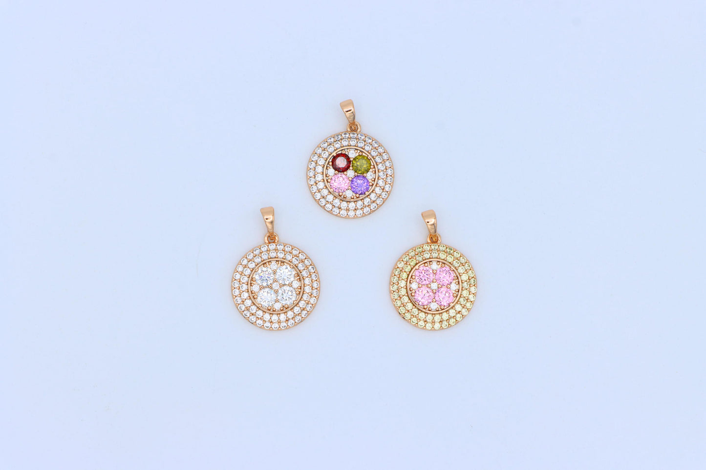 Round Pink & Yellow CZ Pendant in Gold Finish – Elegant Floral Look, XPPT1858 (2157-1)
