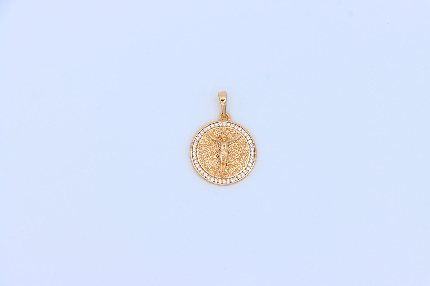 Round Rose Gold Pendant with Jesus Design and Crystal Border, XPPT1859 (2157-2)