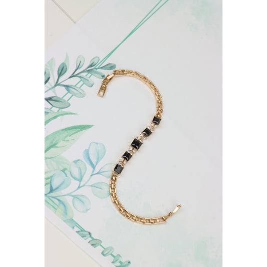 Elegant Rose Gold Bracelet with Black Square Stones and Sparkling CZ, XPBL0708 (2071-7)
