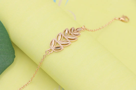 Leaf Motif Rose Gold Bracelet with Adjustable Chain, XPBL1101 (2110-10)