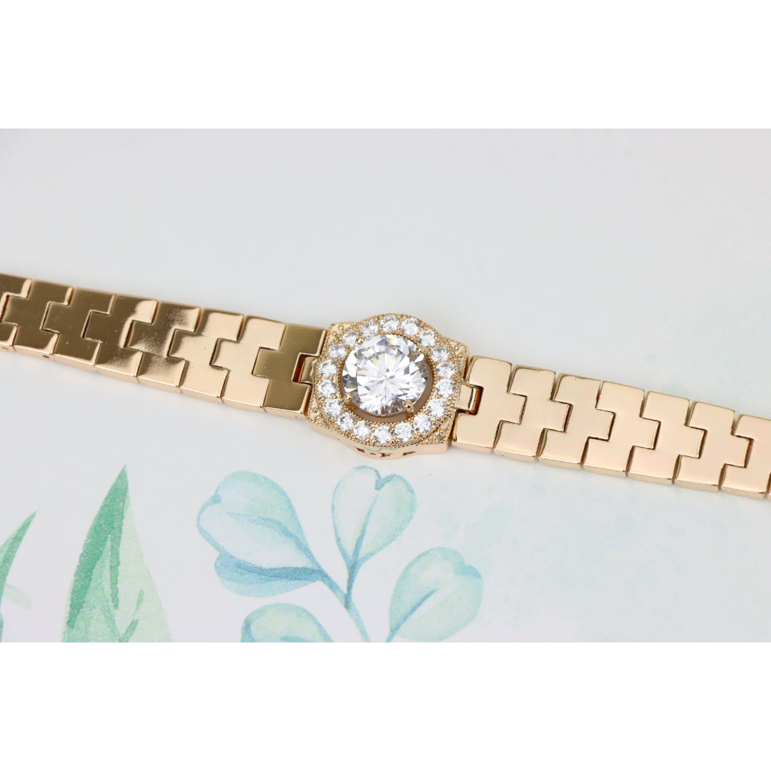 Rose Gold Bracelet with Halo Crystal Center & Geometric Links, XPBL0709 (2071-8)