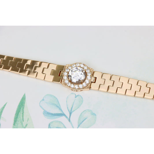 Rose Gold Bracelet with Halo Crystal Center & Geometric Links, XPBL0709 (2071-8)
