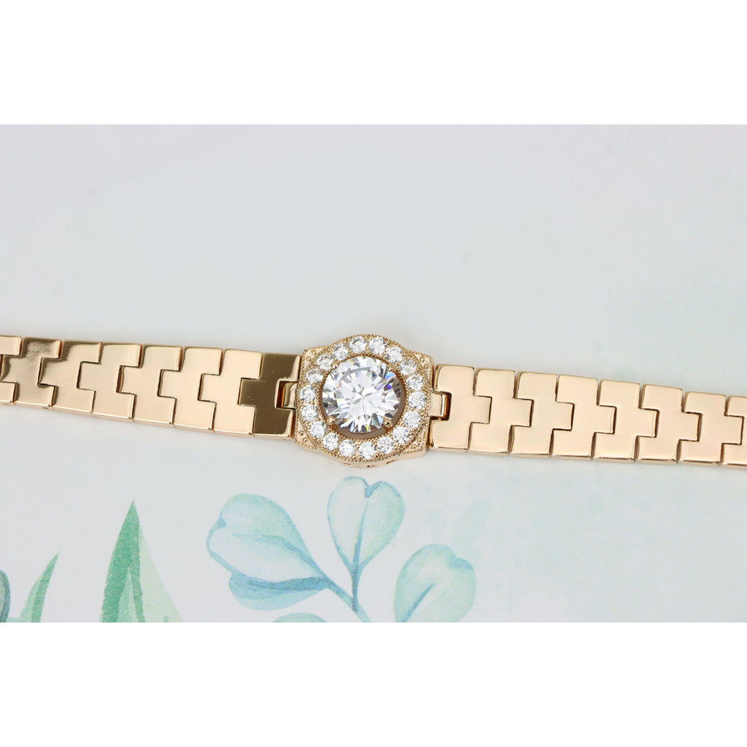 Rose Gold Bracelet with Halo Crystal Center & Geometric Links, XPBL0709 (2071-8)