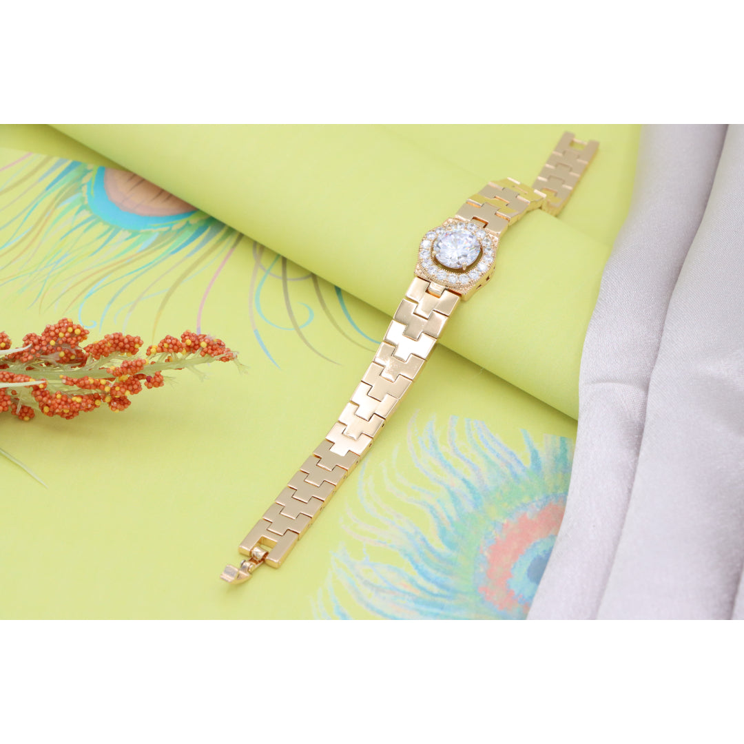 Rose Gold Bracelet with Halo Crystal Center & Geometric Links, XPBL0709 (2071-8)