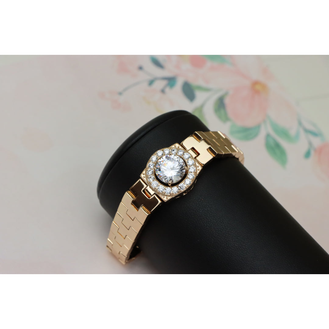 Rose Gold Bracelet with Halo Crystal Center & Geometric Links, XPBL0709 (2071-8)