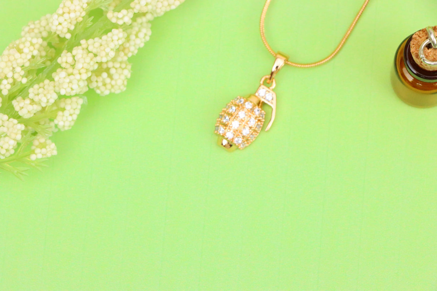 Crystal Studded Rose Gold Grenade Pendant in Miniature Design, XPPT1860 (2157-3)