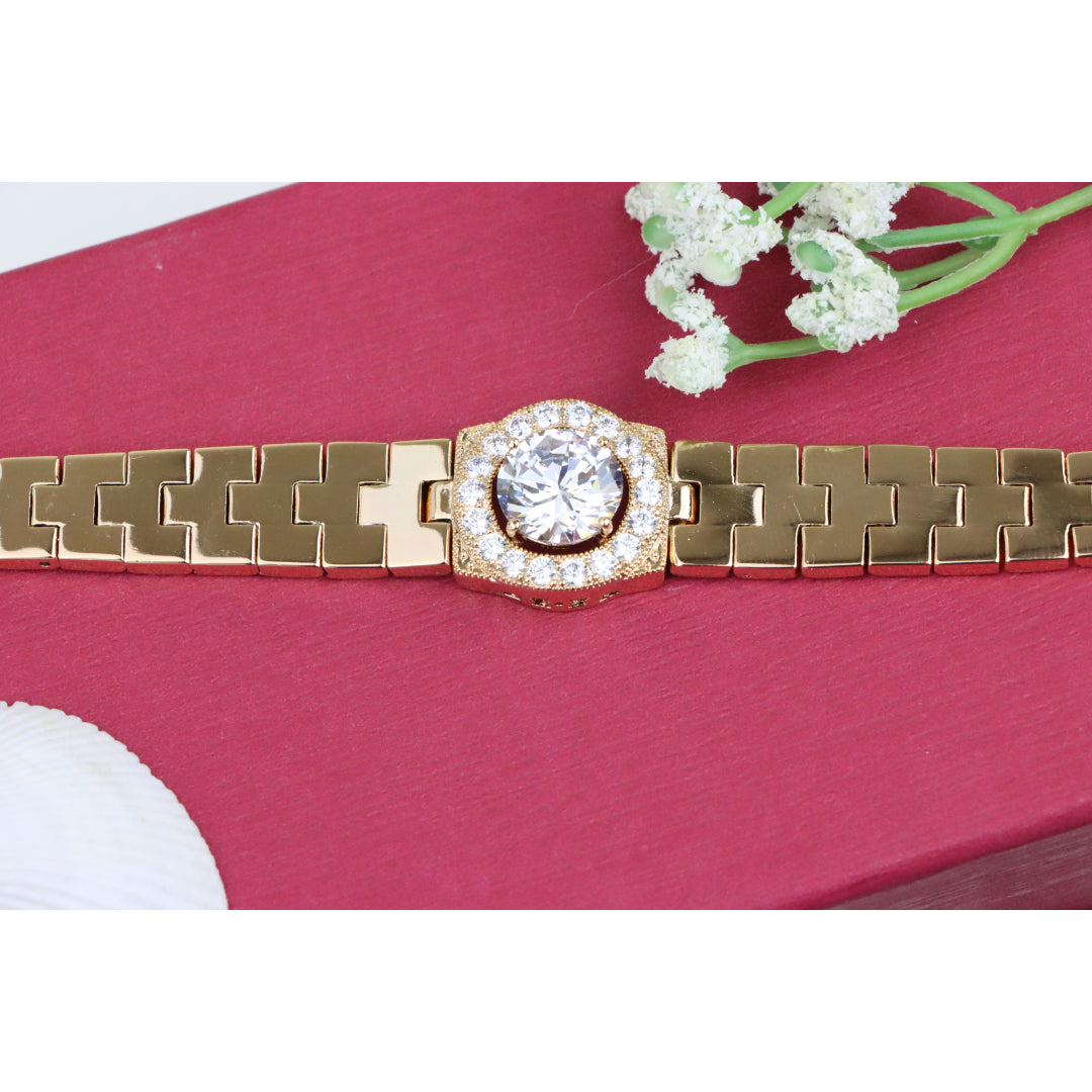 Rose Gold Bracelet with Halo Crystal Center & Geometric Links, XPBL0709 (2071-8)