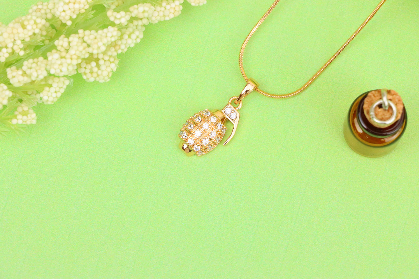 Crystal Studded Rose Gold Grenade Pendant in Miniature Design, XPPT1860 (2157-3)