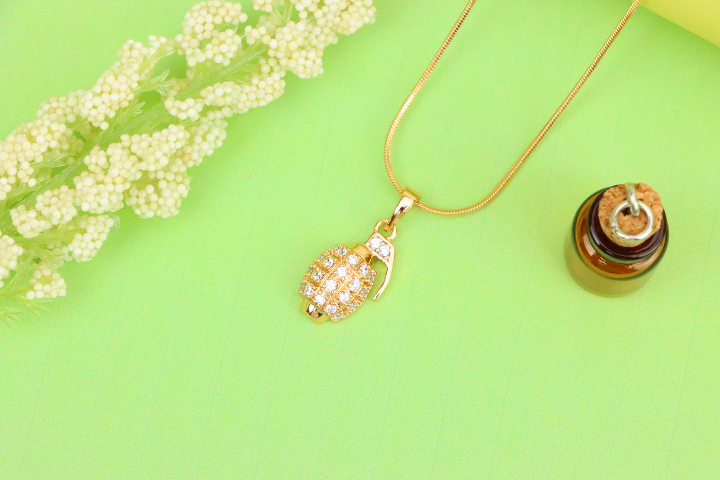 Crystal Studded Rose Gold Grenade Pendant in Miniature Design, XPPT1860 (2157-3)