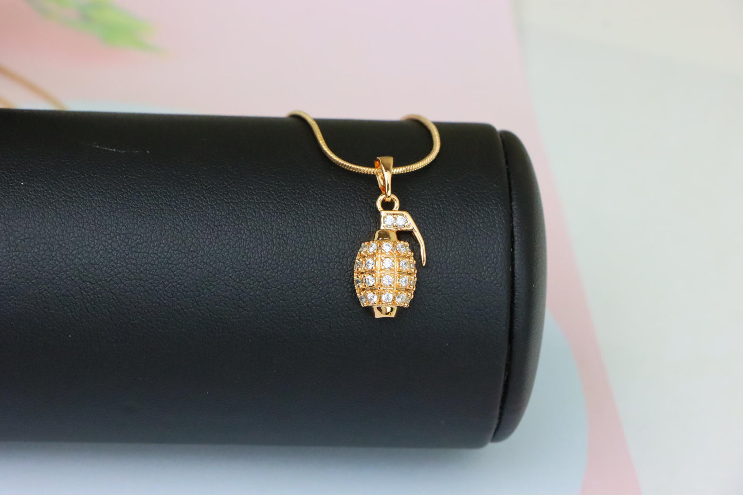 Crystal Studded Rose Gold Grenade Pendant in Miniature Design, XPPT1860 (2157-3)