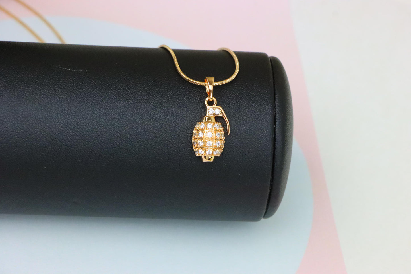 Crystal Studded Rose Gold Grenade Pendant in Miniature Design, XPPT1860 (2157-3)