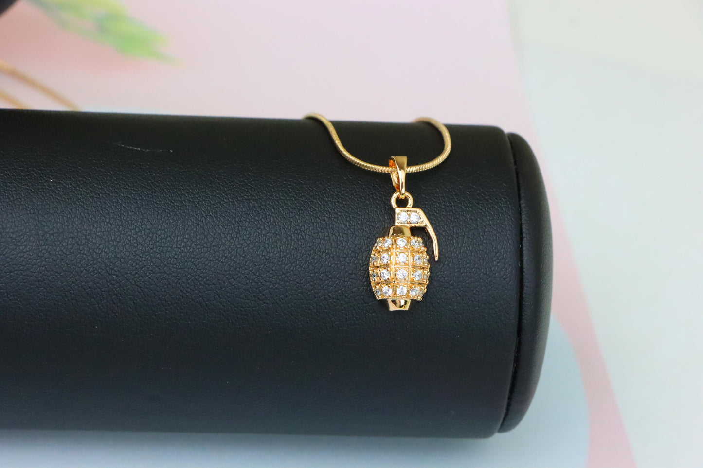 Crystal Studded Rose Gold Grenade Pendant in Miniature Design, XPPT1860 (2157-3)