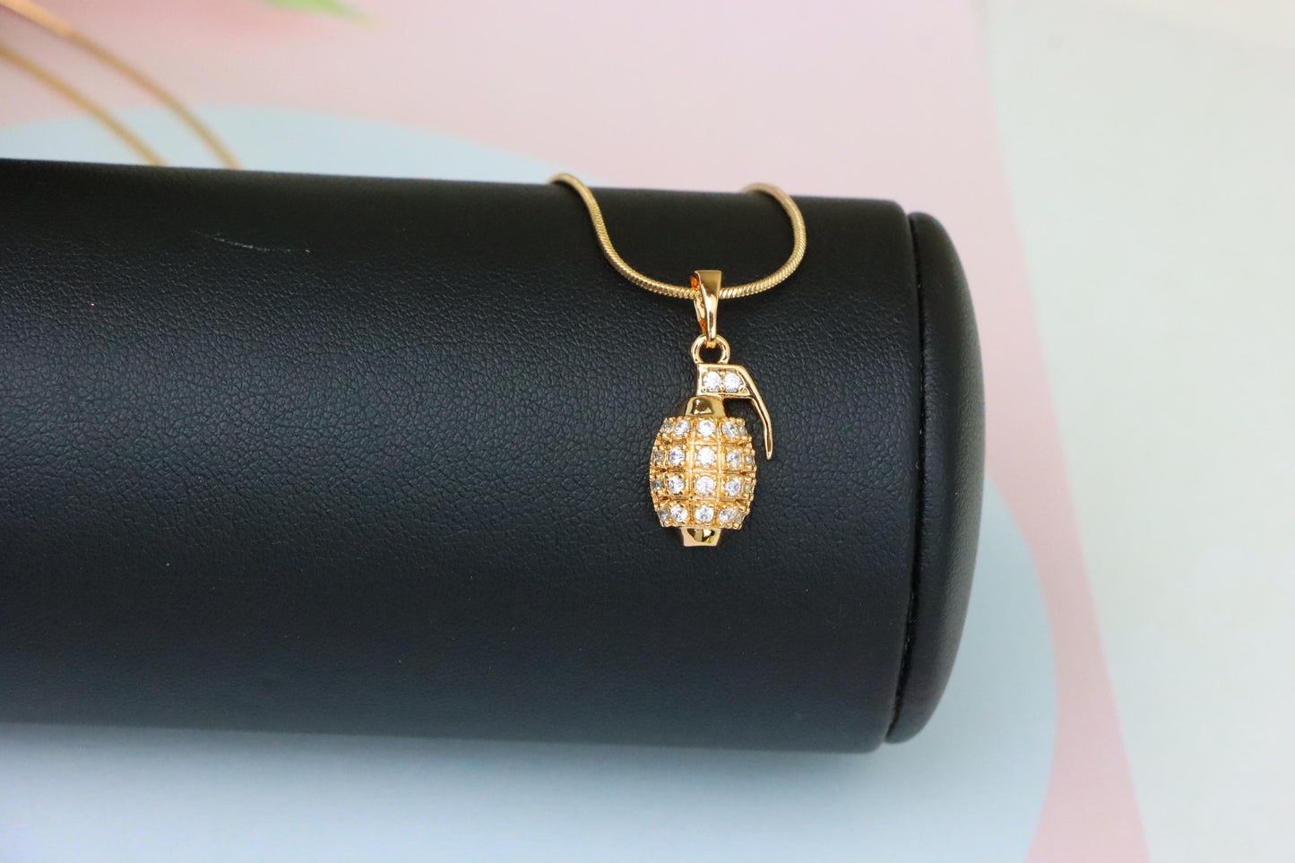 Crystal Studded Rose Gold Grenade Pendant in Miniature Design, XPPT1860 (2157-3)