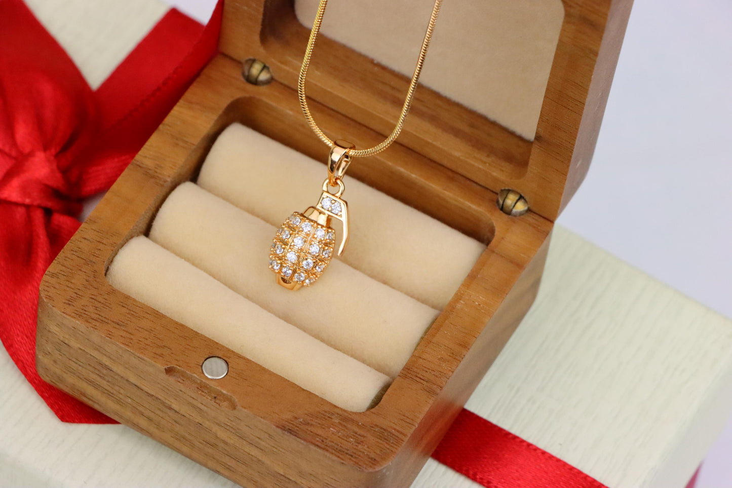 Crystal Studded Rose Gold Grenade Pendant in Miniature Design, XPPT1860 (2157-3)
