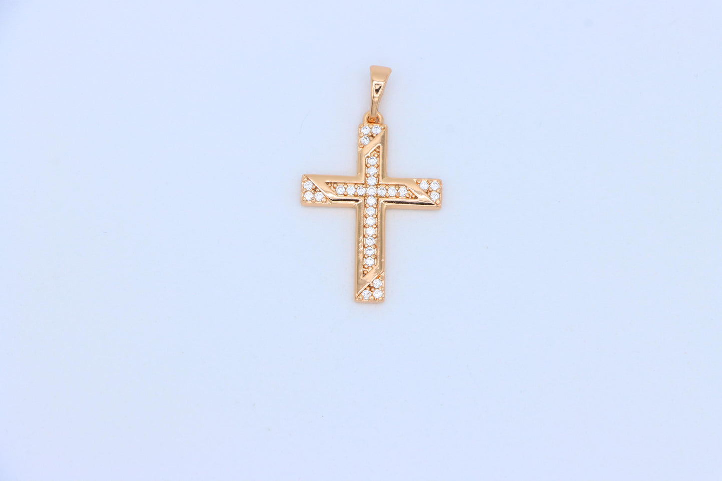 Rose Gold Cross Pendant with Diagonal Crystal Detailing Finish, XPPT1861 (2157-4)